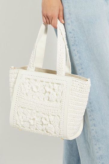 Dune London White Floral Daisy Appliqué Embellished Handbag