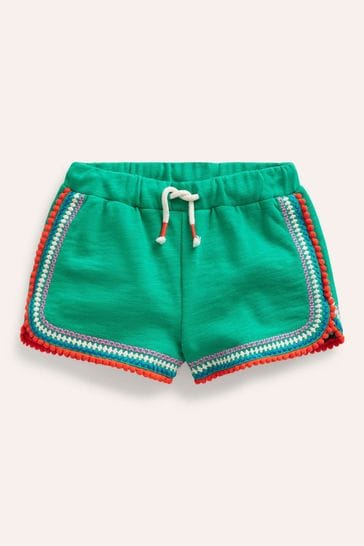 Boden Green Pom Trim Jersey Shorts