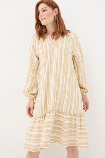 FatFace Natural Amy Linen Blend Stripe Dress