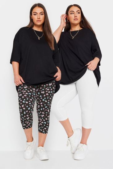 Buy Yours Curve 2 PACK Black White Ditsy Floral Print Cropped Leggings from the Laura Ashley online shop