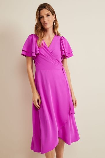 Phase Eight Purple Gian Magenta Wrap Midi Dress