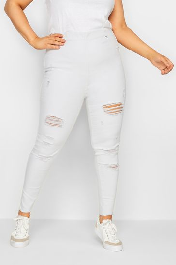 Yours Curve White Jenny Destroyed Jeggings