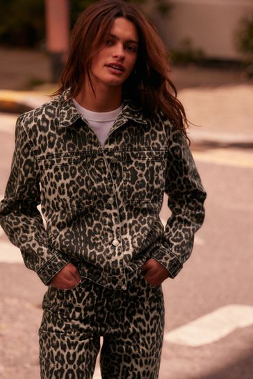 Buy Leopard Print 100 Cotton Boxy Denim Jacket from Next Bahrain