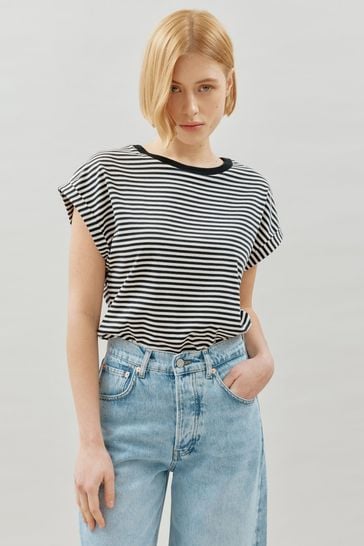 Albaray Stripe Roll Sleeve Black T-Shirt