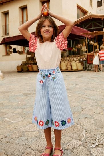 Boden Blue Sunflower Printed Wide Leg Trousers