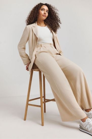Simply Be Linen Wide Leg Tailored Nude Trousers