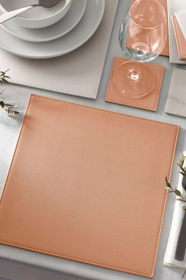 Set of 4 Coral Pink Reversible Faux Leather Placemats and Coasters Set