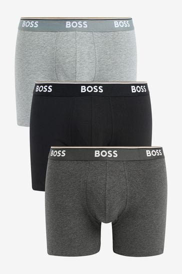 BOSS Grey Logo Waistband Boxer Briefs 3 Pack in Stretch Cotton