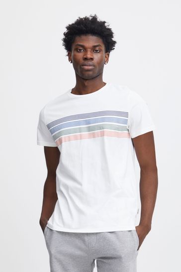 Blend White Striped Short Sleeve T-Shirt