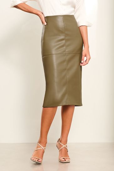 Buy Lipsy Khaki Green Faux Leather Pencil Skirt from Next Bahrain