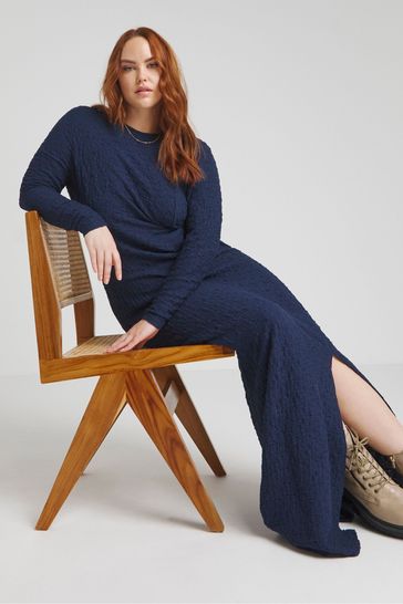 Simply Be Navy Blue Textured Midi Dress