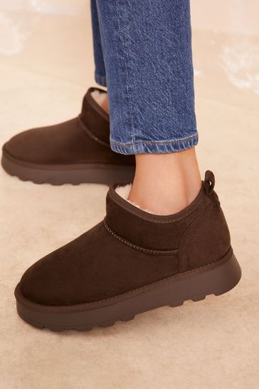 Friends Like These Brown Cosy Faux Suede Fur Lined Low Ankle Boot