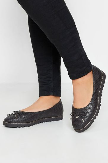 Yours Curve Black Woven Ballet Pumps In Extra Wide EEE Fit