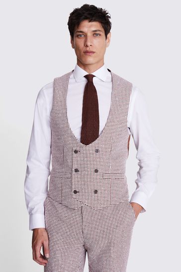 MOSS Slim Fit Brown/White Copper Houndstooth Waistcoat