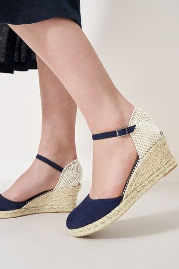 Crew Clothing Leather Jute Wedge Heel Espadrilles