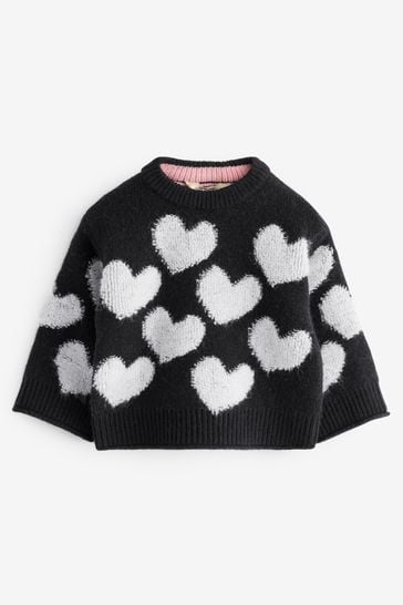 Buy River Island Black Girls Boucle Heart 100 Cotton Jumper from Next Turkey
