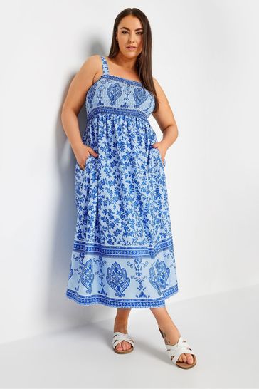 Yours Curve Blue Limited Border Shirred Maxi Dress