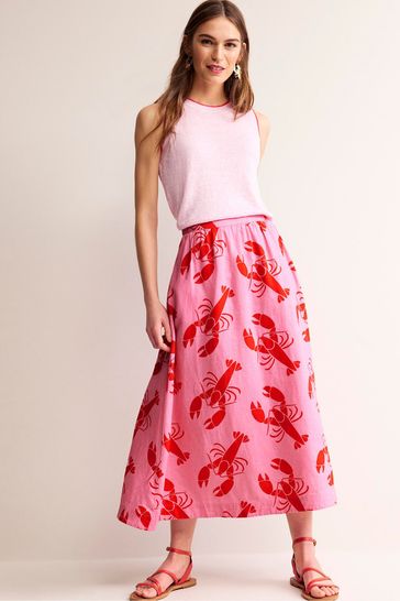 Boden Pink Florence Linen Midi Skirt