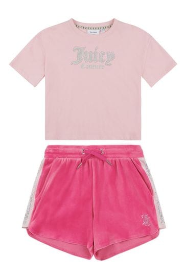 Juicy Couture Girls Pink Diamante T-Shirt & Shorts Set