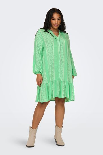 Buy ONLY Curve Green Printed V Neck Summer Smock Dress from Next Bahrain