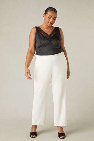 Live Unlimited Ivory White Curve Tailored Side Split Trousers