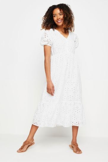 M Co White 100 Cotton Broderie Anglaise Midi Dress