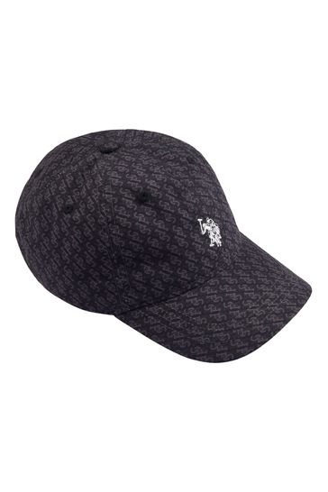 U.S. Polo Assn. Mens Monogram Casual Black Cap