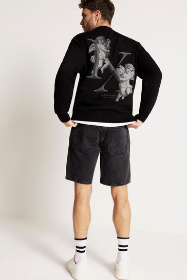 River Island Black Straight Fit Denim Shorts