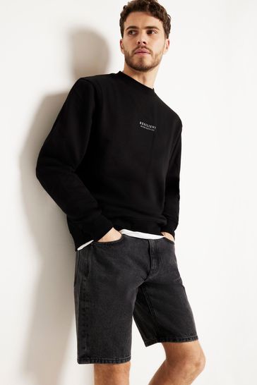 Black denim shorts river island online