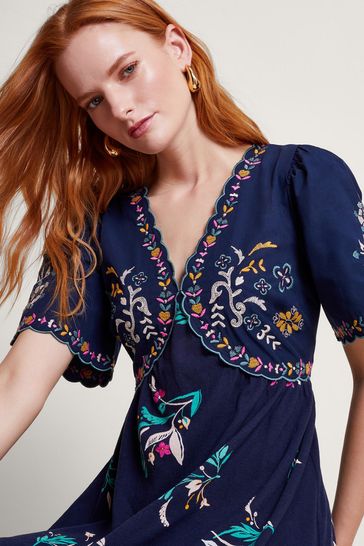 Buy Monsoon Blue 100 Cotton Maya Floral Embroidered Dress from Next Bahrain