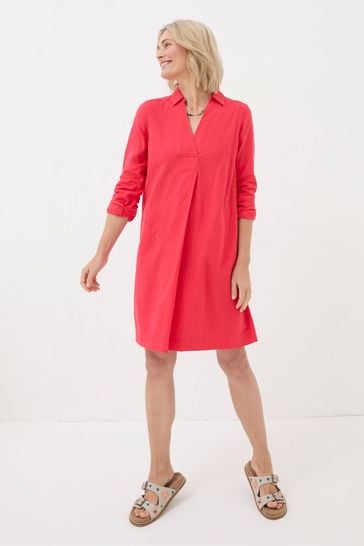 FatFace Red Mina Linen Blend Tunic Dress