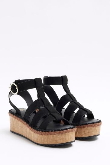River Island Black Wide Fit Gladiator Flatform Sandals