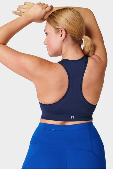 SWEATY BETTY Women's Stamina Longline Workout Bra Size Small Oxford Blue  NEW