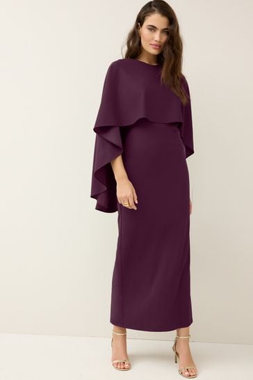 Burgundy Red Cape Detail Maxi Dress