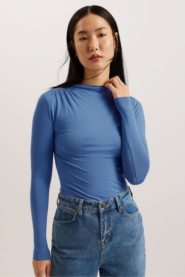Ted Baker Raylee Blue Pleated Neck Skinny Top