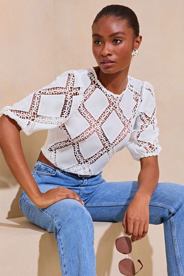 Buy Lipsy White Diamond Lace T Shirt from Next Bahrain