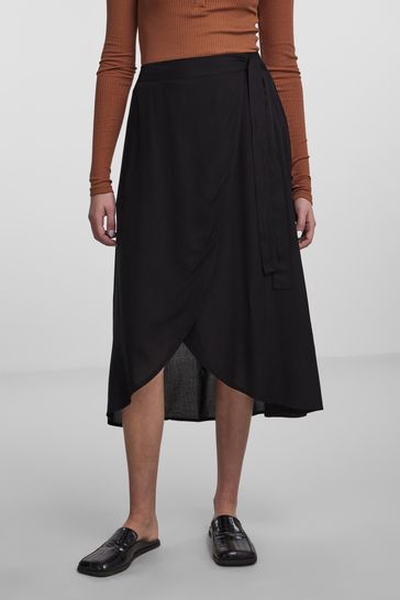 PIECES Black Wrap Midi Skirt