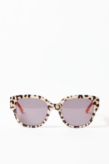 Oliver Bonas Animal Peach Cat Eye Acetate White Sunglasses
