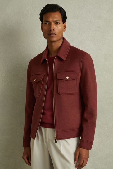 Buy Reiss Rust Red Peridoe Zip Through Trucker Jacket with Wool from Next Bahrain