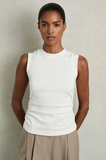 Reiss White Trudy Ribbed Ruched Waist Vest