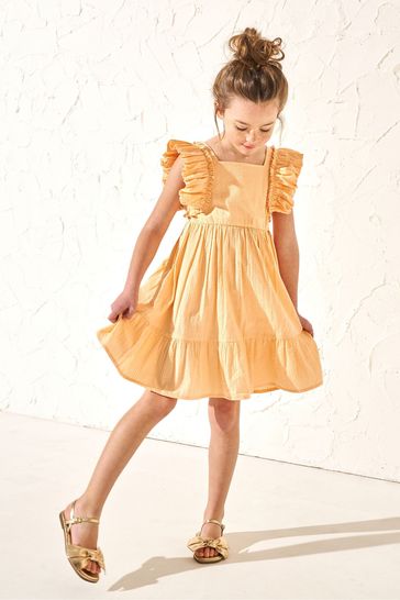 Angel & Rocket Orange Simone Textured Ruffle Dress