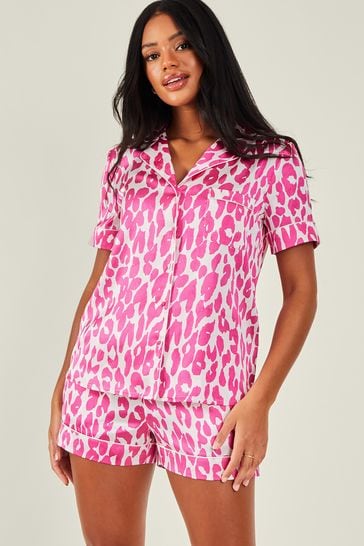 Accessorize Pink Leopard Print Satin Pyjama Set