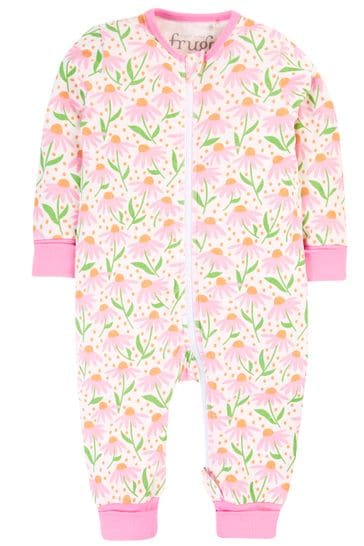 Frugi White Daisy Print All-In-One Zipped Sleepsuit