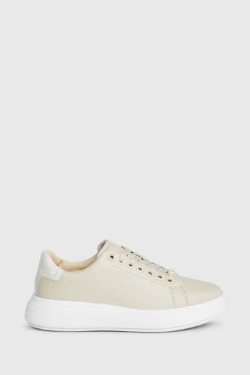 Calvin Klein White Cupsole Lace-Up Leather Sneakers