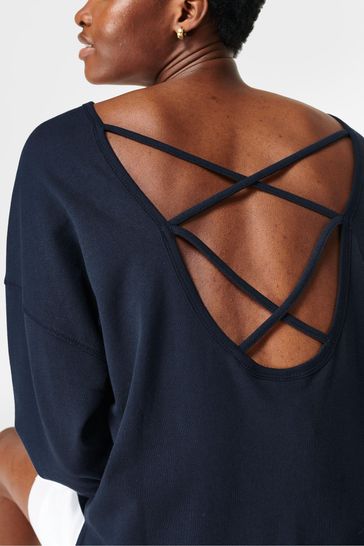 Buy Sweaty Betty Navy Blue After Class Cross Back Sweatshirt from the Next UK online shop
