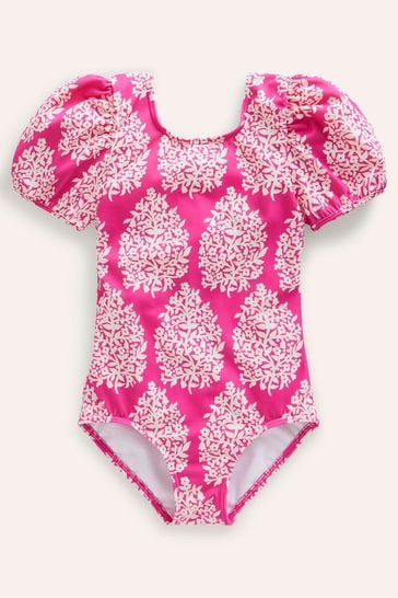 Boden Pink Printed Puff Sleeved Swimsuit