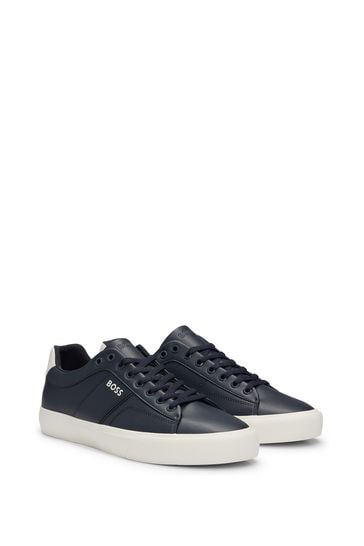 BOSS Blue Cupsole Lace-Up Trainers With Contrast Logo
