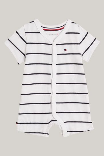Tommy Hilfiger Baby Blue Striped Rib Shortall All In One
