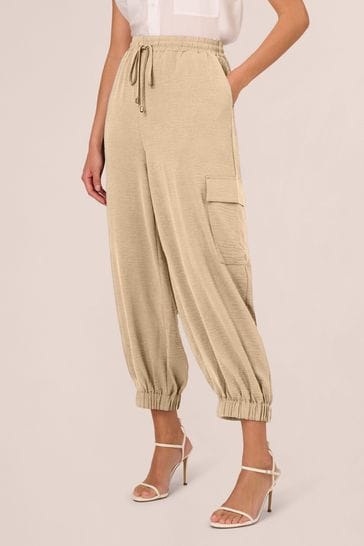 Adrianna Papell Utility Woven Drawstring Waist Natural  Joggers