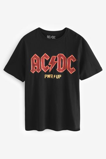 Black ACDC Regular Fit Band Cotton T-Shirt